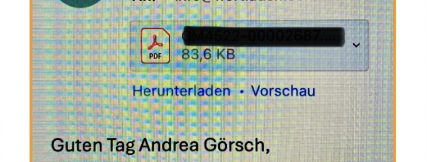Screenshot, darauf steht: Guten Tag Andrea Görsch. Ein schönes Beispiel für geschlechtsneutrale Ansprache